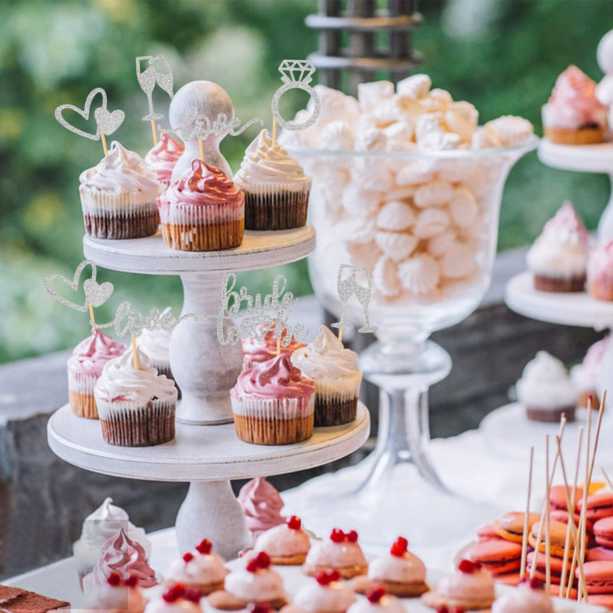 35 Pcs Glitter Diamond Ring Bride to be Love Cupcake Topper Champagne Cake Picks Decorations for