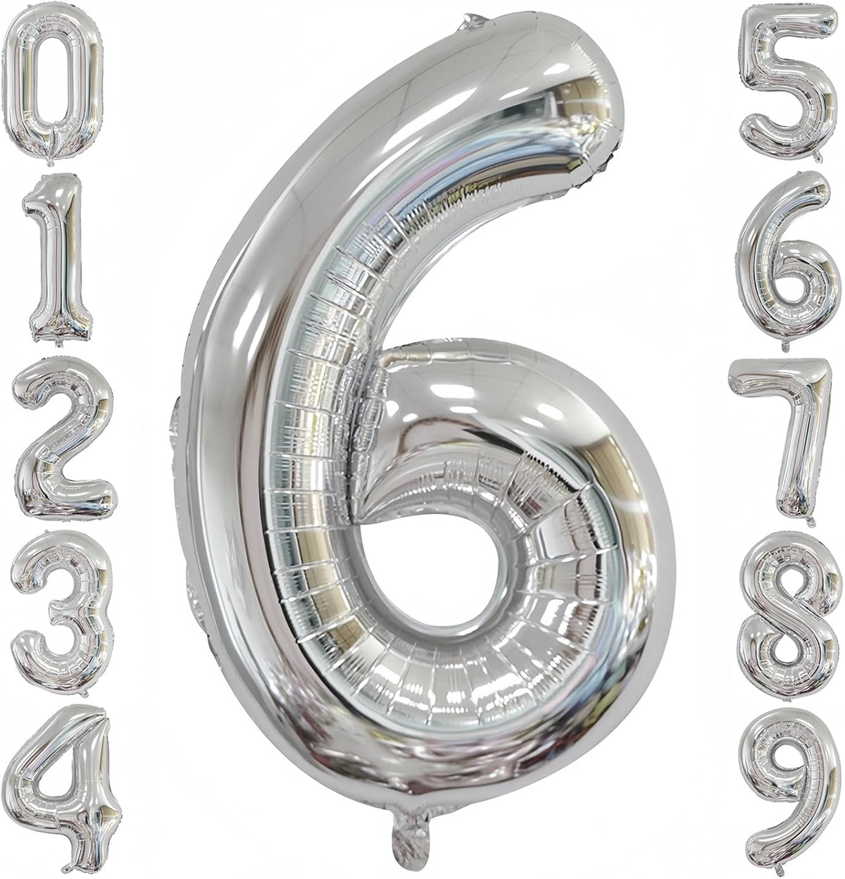 Silver 6 Balloon,40 Inch Number 6 Balloon,6 Birthday Balloon Decorations,Helium Silver 6 Balloon