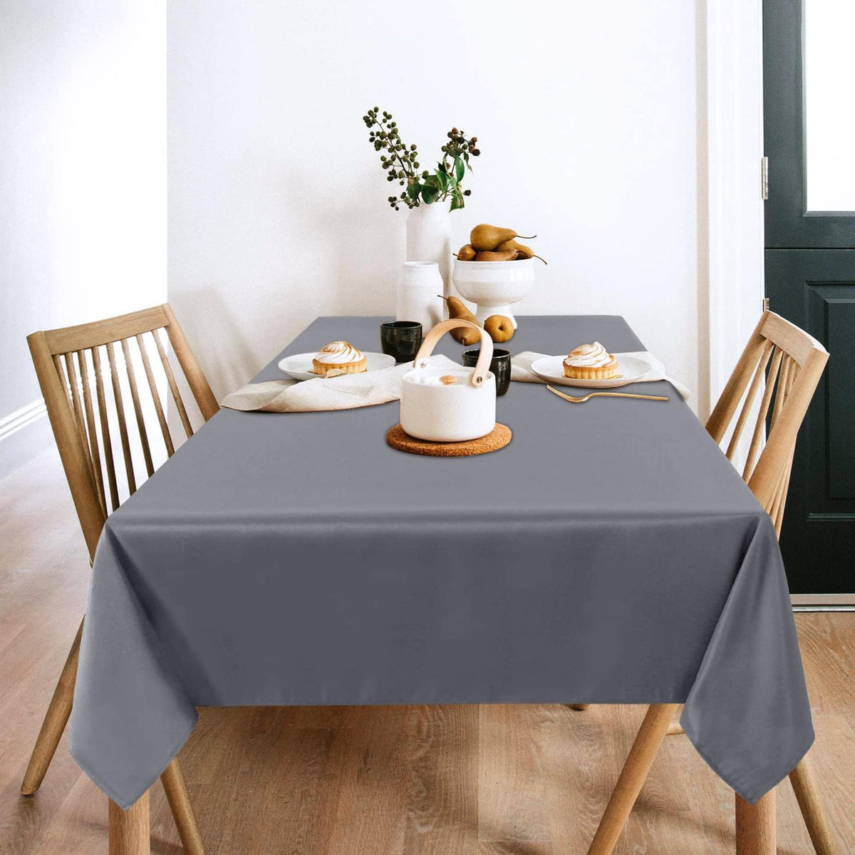 sancua 2 Pack Light Grey Tablecloth 60 x 102 Inch, Rectangle 6 Feet Table Cloth - Stain and Wrinkle