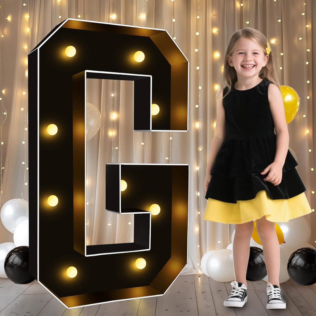Pooqla 3FT Marquee Light Up Letters, Black LED Party Decor Large Marquee Letters 3 Feet Tall, Giant