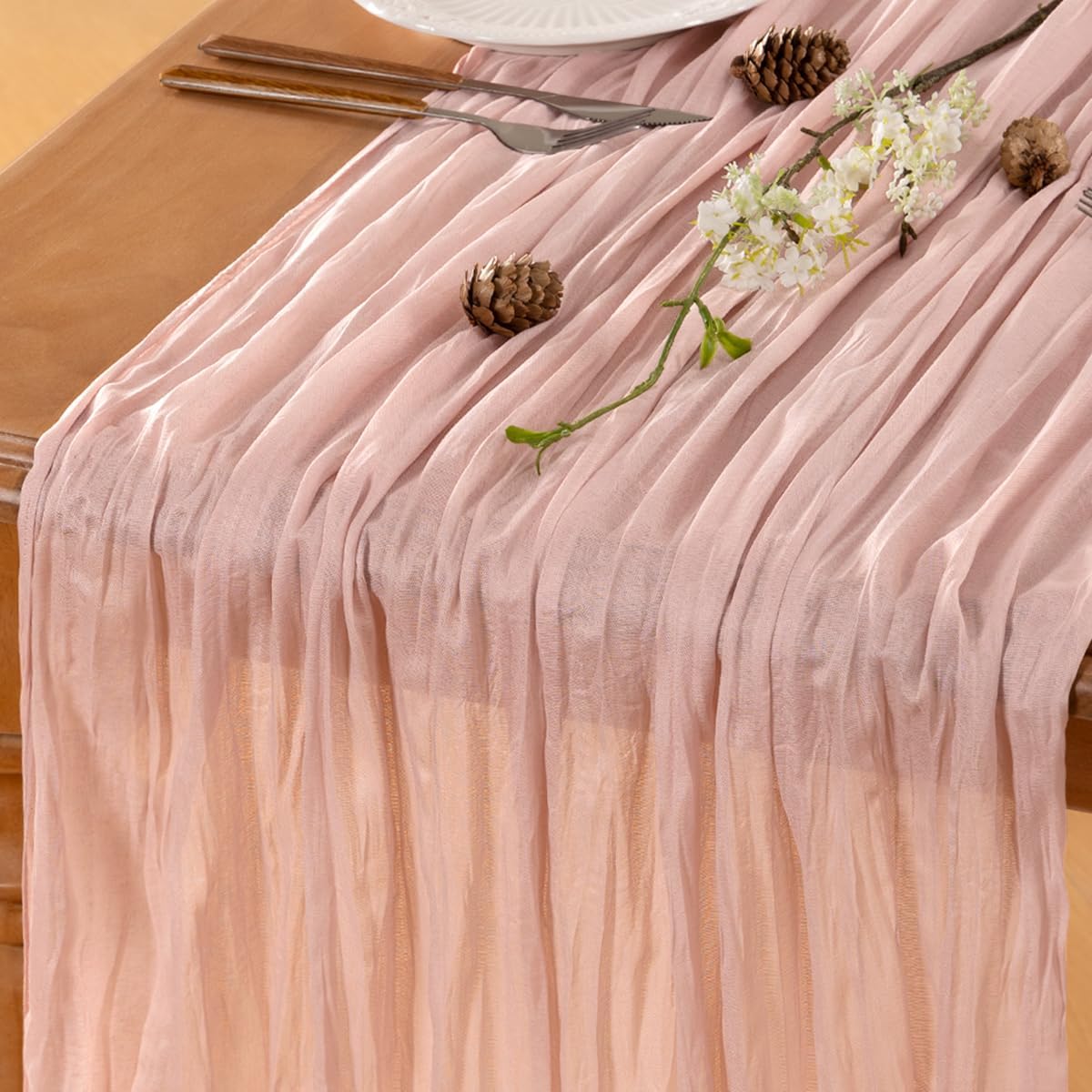 Dusty Pink Table Runner Cheesecloth Table Runner 14FT Farmhouse Table Runners 160 Inches Fall Table