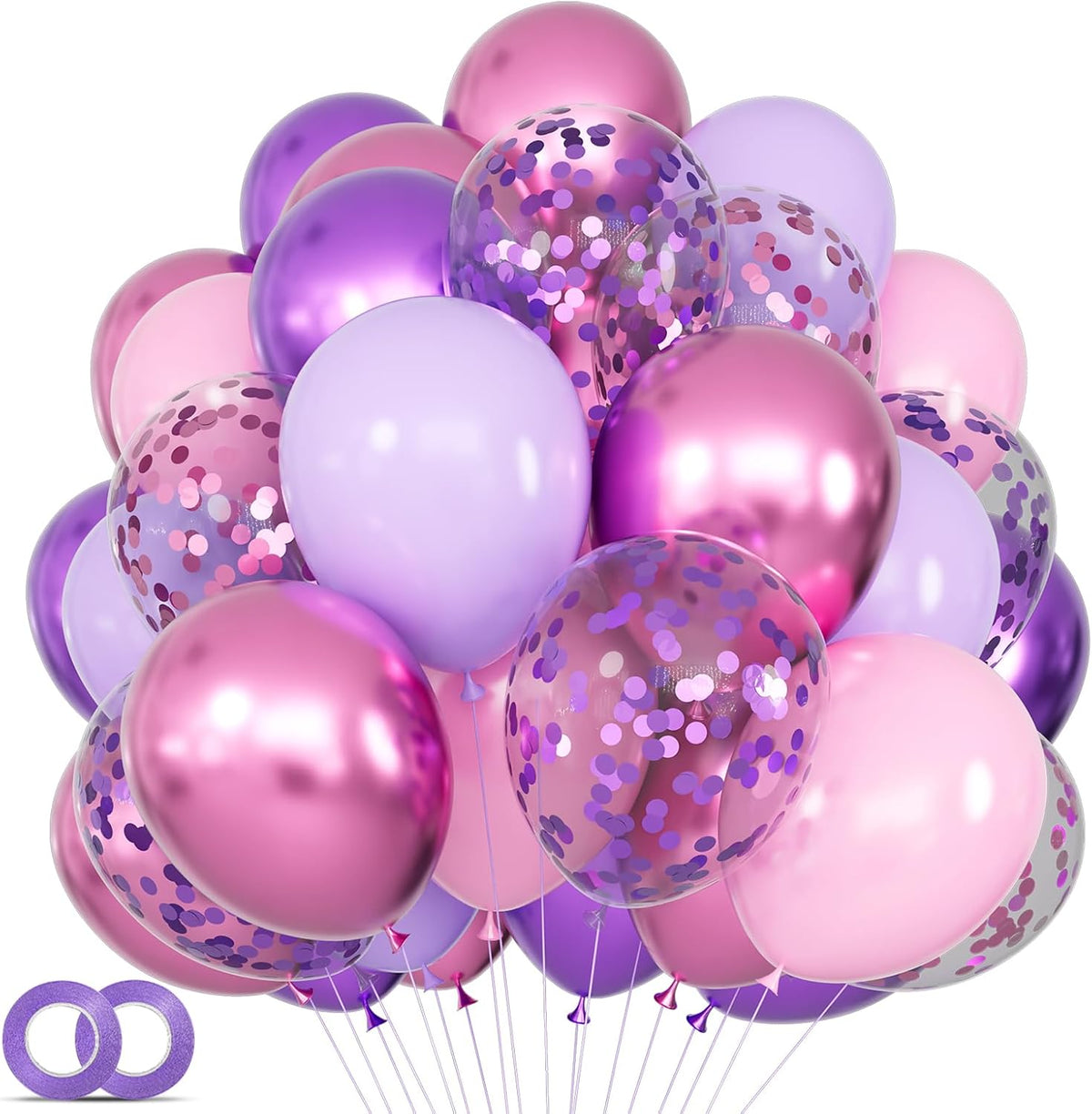 68Pcs Pink and Purple Balloons 12 Inch Metallic Purple Pink Latex Balloon Confetti ballons with