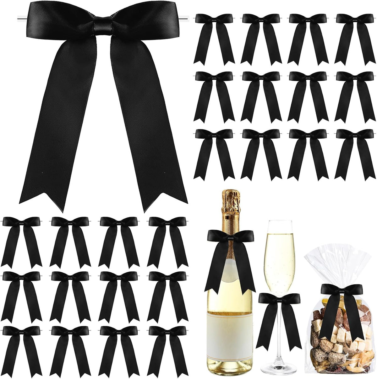 Riceshoot 24 Pcs Satin Ribbon Bow 3.5x5 Inch Twist Tie Bows for Gift Balloon Bag Cake Craft DIY