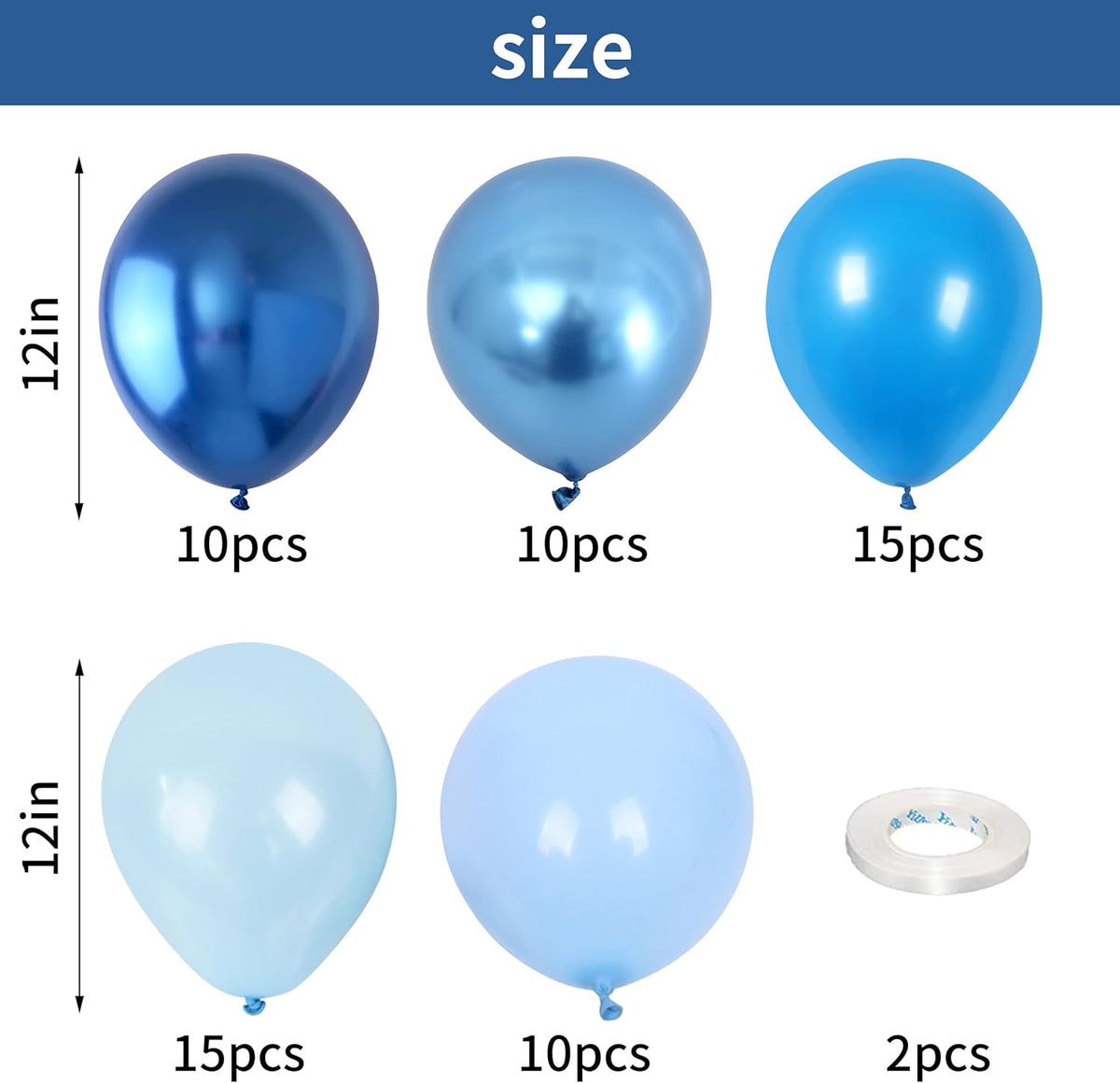 Blue Balloon Set, 60 Packs 12 Inches Metallic Balloons Pearl Macaron Baby Blue Balloon Light Blue