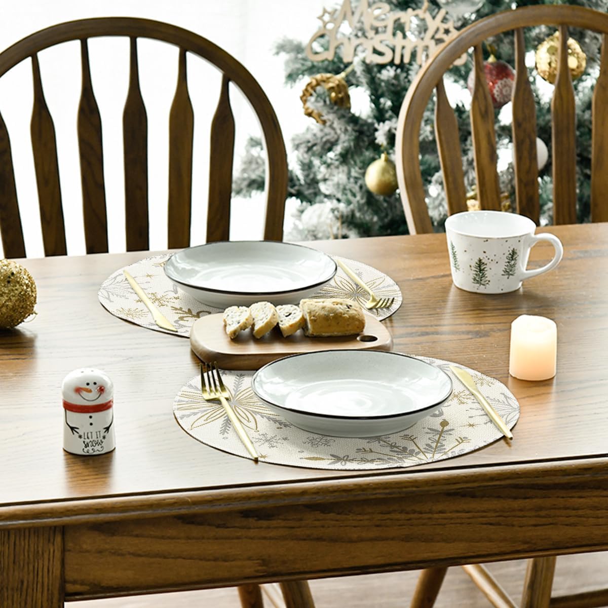 Artoid Mode Beige Snowflake Let It Snow Winter Placemats Set of 6, 14 Inch Seasonal Christmas Xmas