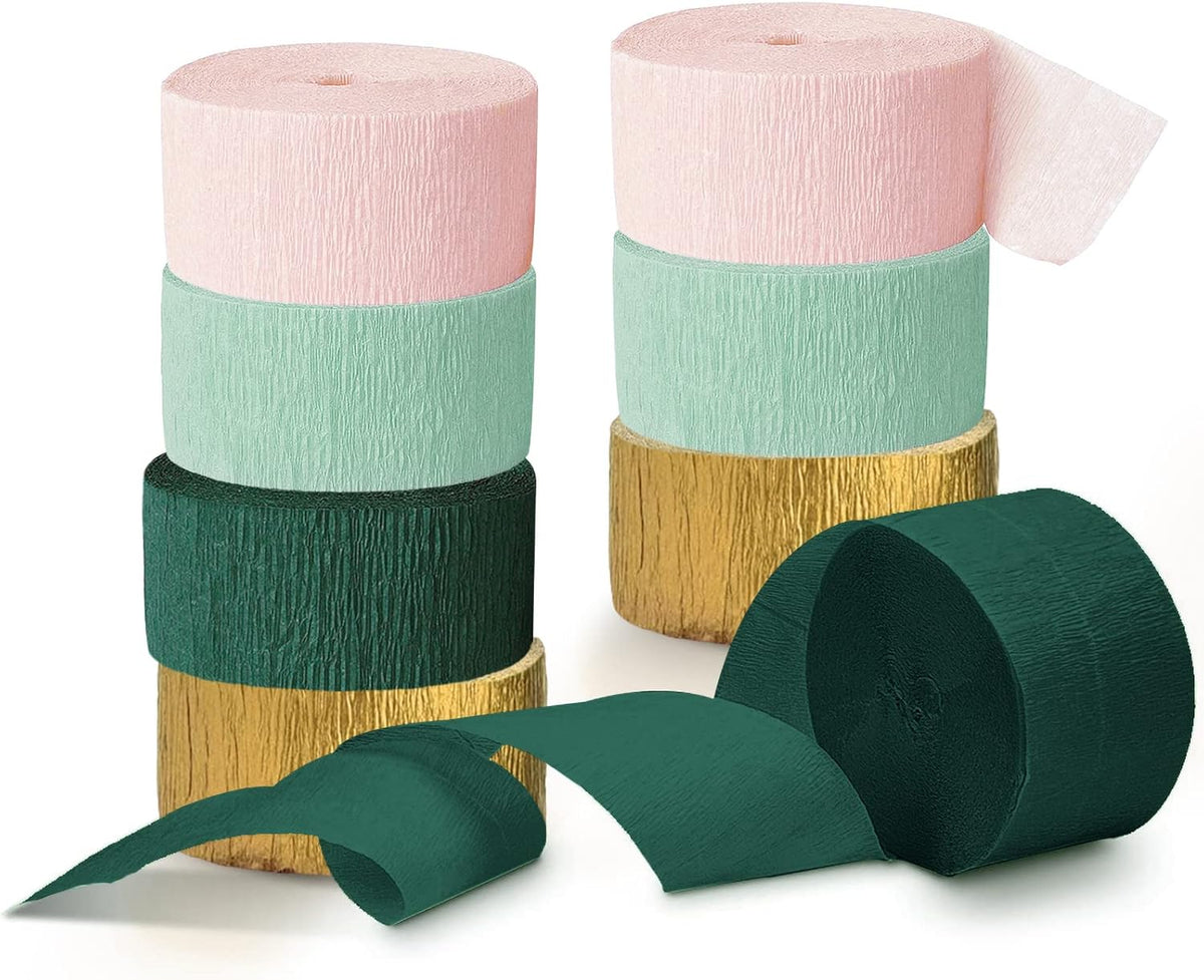 AOBKIAT Wedding Decor Sage Pink Gold Crepe Paper 8 pcs Streamers Party Decorations for