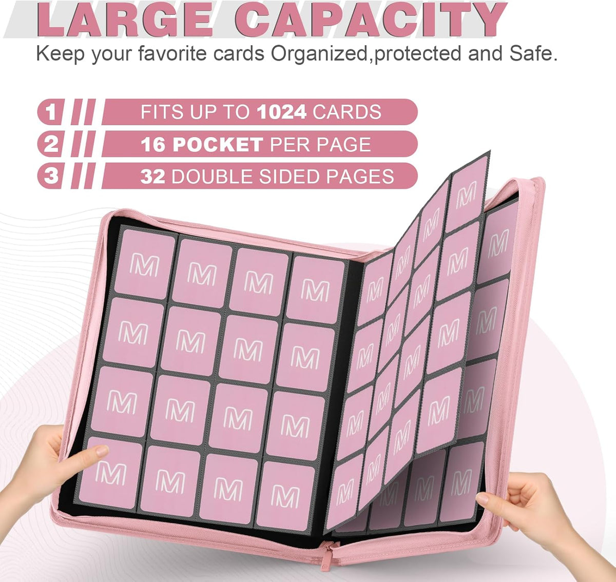Premium Card Binder 16 Pocket,Trading Card Binder Holds up to 1000+Cards Sturdy Card Collection