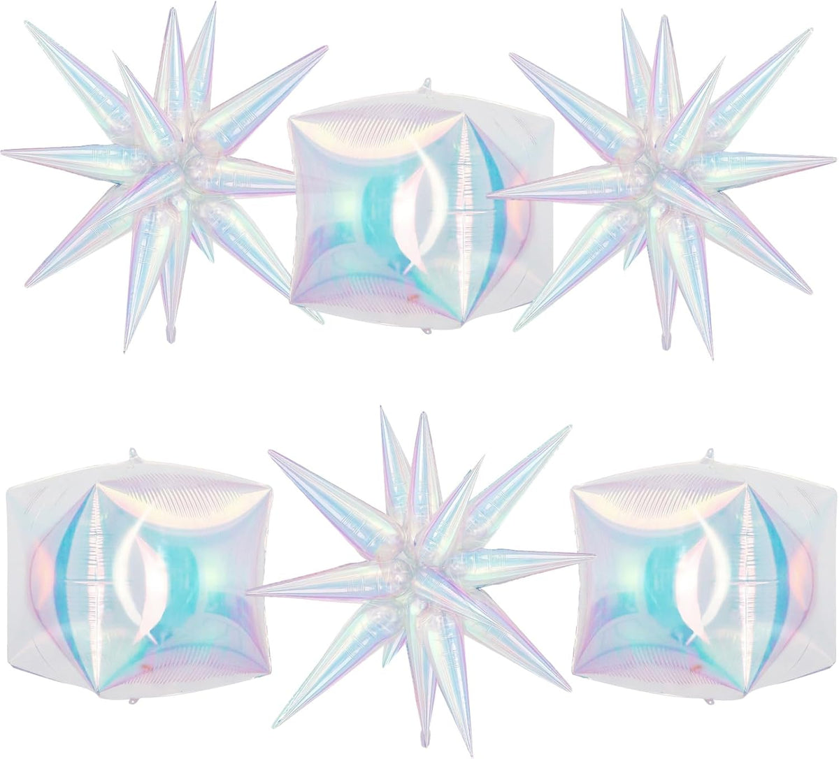 6Pcs Iridescent Foil Balloons, 22in Square Foil Balloons and Explosion Star Iridescent Balloon