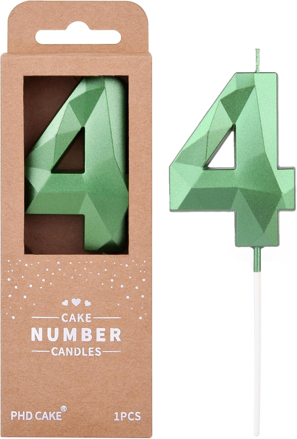 PHD CAKE 2.76 Inch Crystal Green 4 Number Cake Candle, Numeral Birthday Candles, Green Number