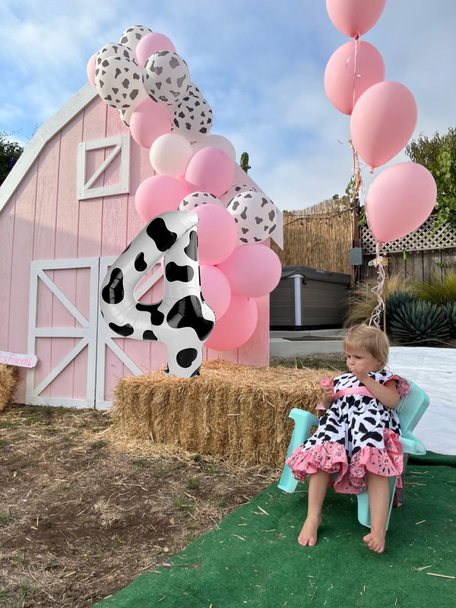 40 Inch Cow Print Large Number 4 Birthday Balloon, Giant Number Four 14 24 34 40 44 Balloons, Foil