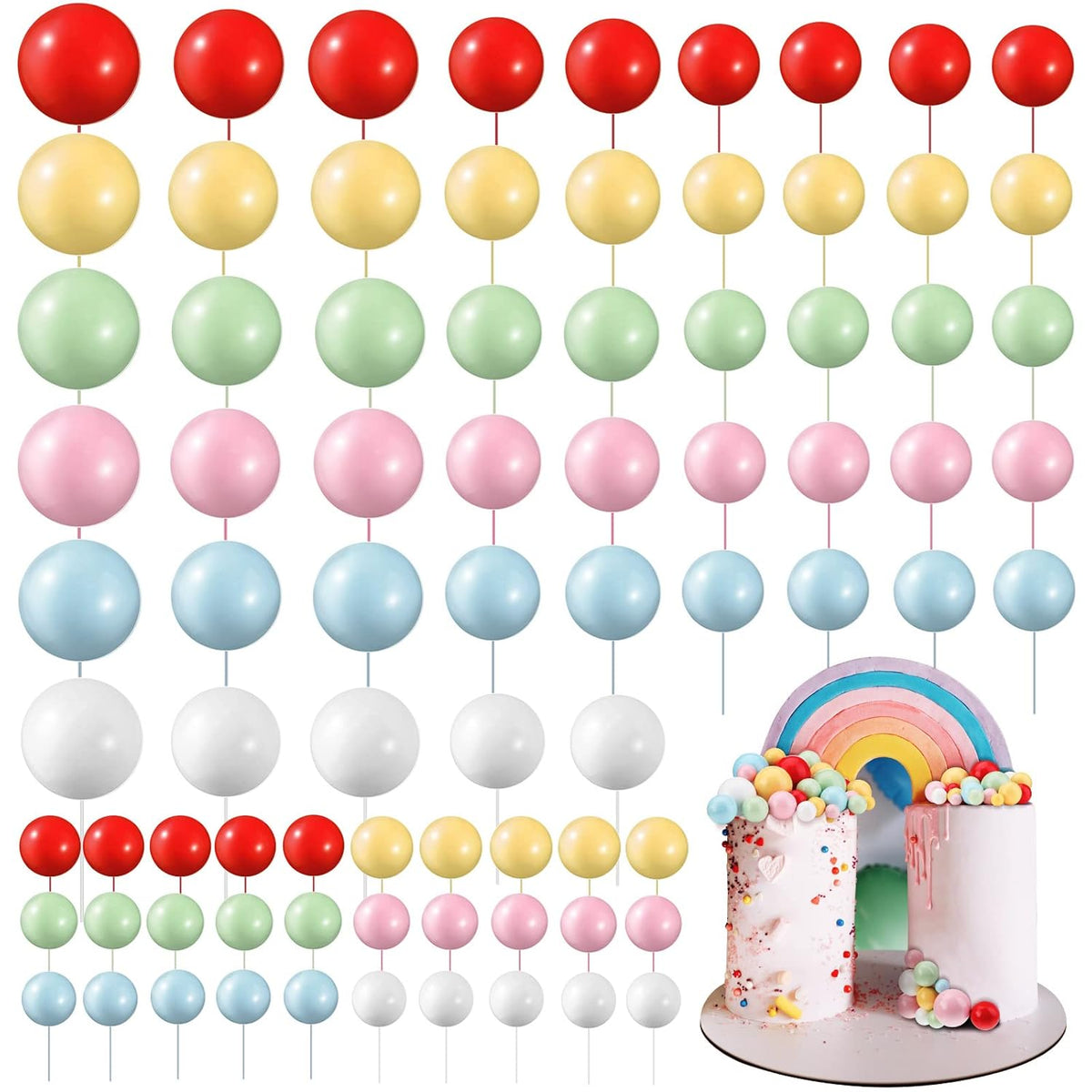 108 Pcs Balls Cake Topper DIY Cupcake Insert Foam Balloons for Cake Baking Wedding Anniversary