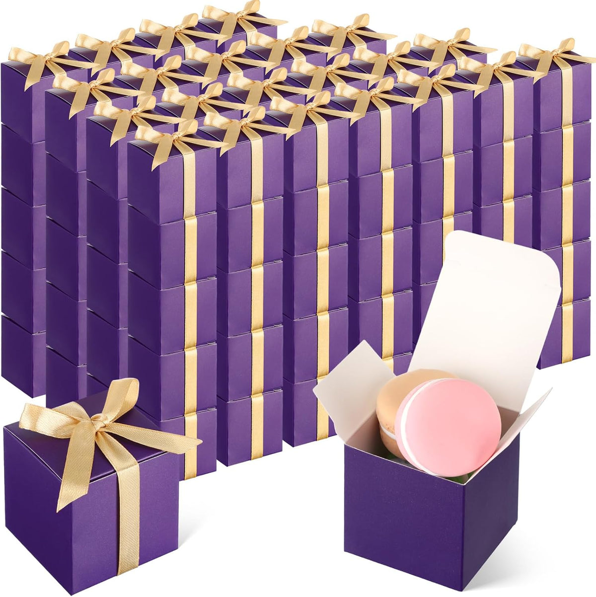 Jutom 100 Pcs Mini Favor Boxes Extra Small Candy Boxes Paper with Gold Ribbon for Christmas