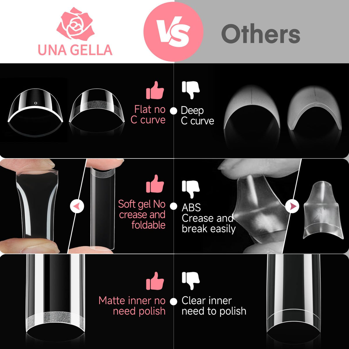 UNA GELLA No C Curve Nail Tips 504 PCS Extra Long XXL Tapered Square Nail Tips Half Cover Nails