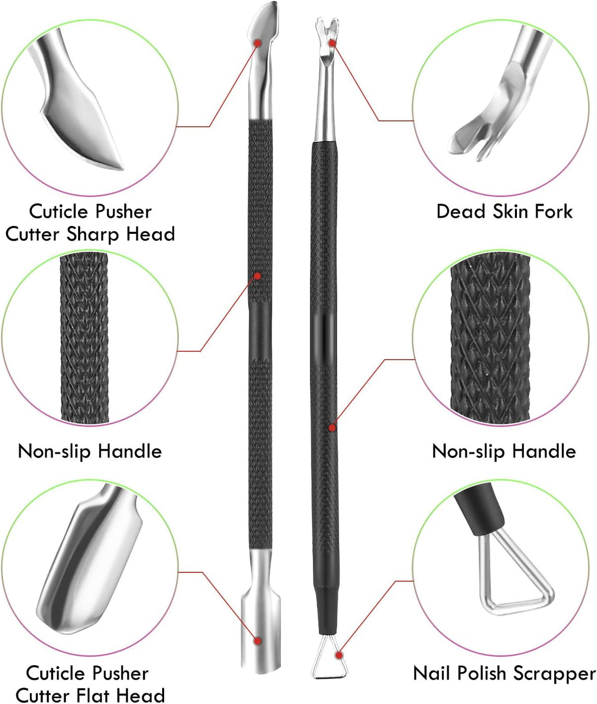Cuticle Trimmer Cuticle Remover with Cuticle Pusher, XUNXMAS Professional Stainless Steel Durable