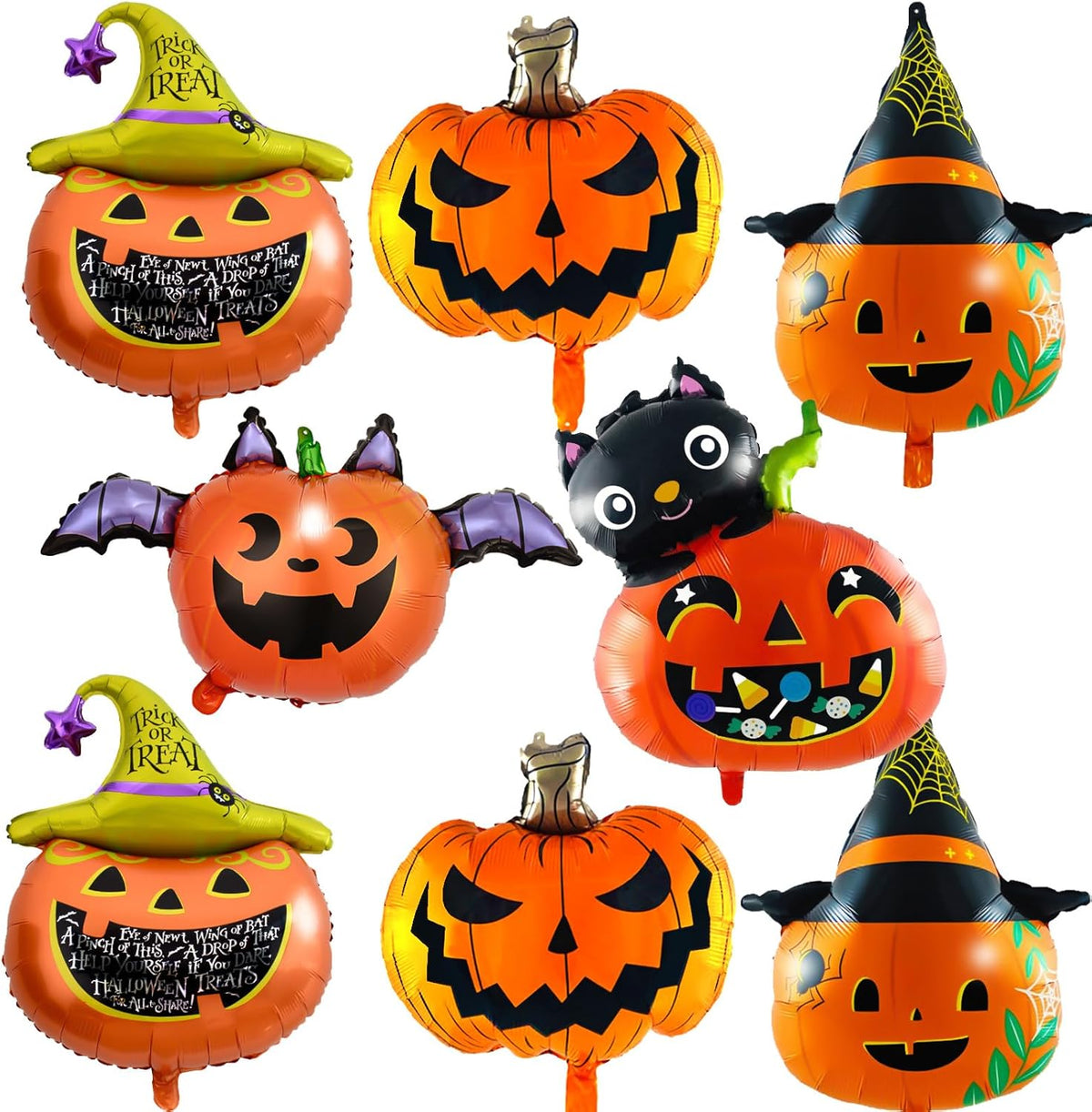 8Pcs Halloween Pumpkin Foil Balloons – 30inch Orange & Black Scary Balloons for Party Decor, Jack O