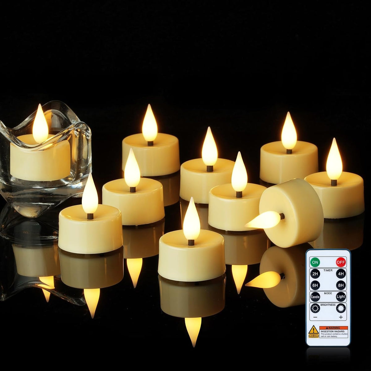 Amagic Flameless Timer Remote Tealights Candles, 3D Black Wick Flickering Tea Lights, 400+Hour