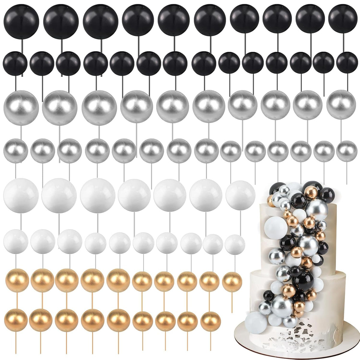 108 Pcs Balls Cake Topper DIY Cupcake Insert Foam Balloons for Cake Baking Wedding Anniversary