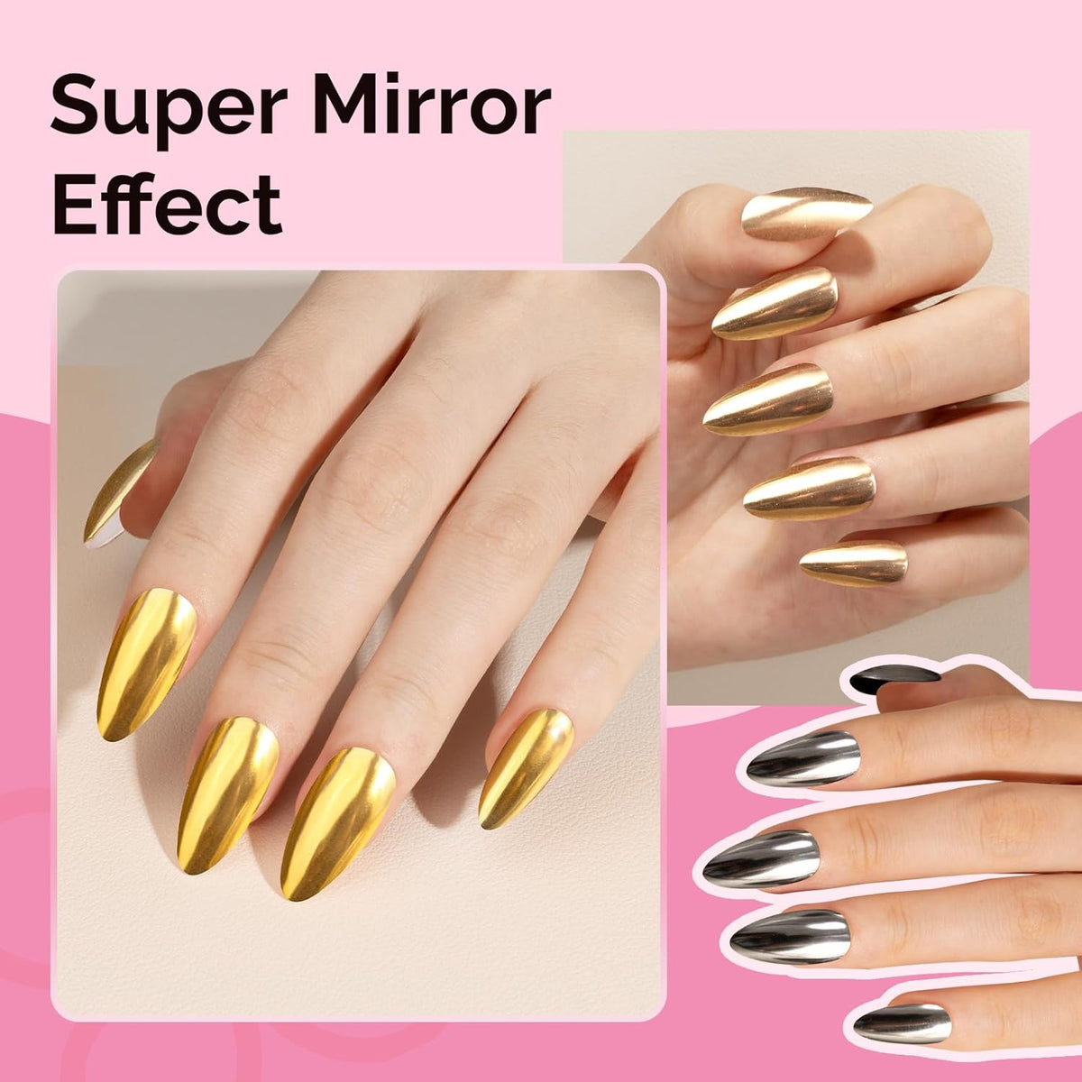 MelodySusie 4Pcs Chrome Nail Powder for Gel Nails, Aurora Fine Glitter Powder Mirror Effect Pigment