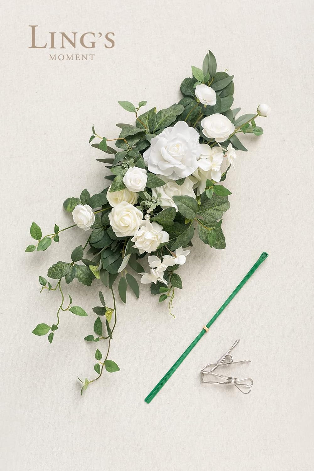 Ling's Moment Wedding Floral Swag Welcome Sign Artificial Flowers Backdrop Garland White Sage Green