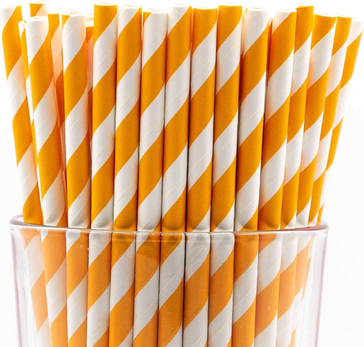 Pack of 300 Orange Swirls Biodegradable 4-Ply Paper Drinking Straws (Compostable, Non-toxic