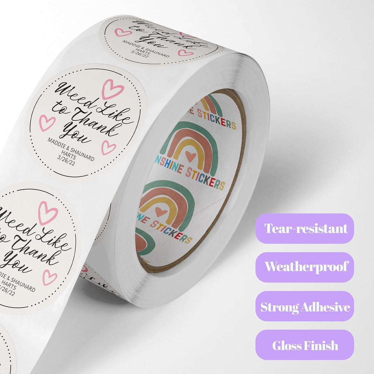150 Custom Circle/Square BOPP Roll Labels- Personalized Stickers for Business Logo, Party, Wedding