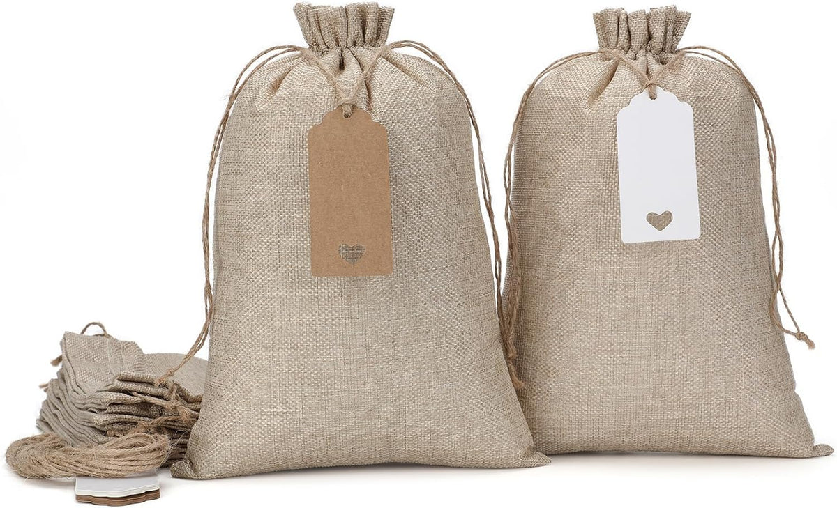 Burlap Bags with Drawstring - 20Pcs 8x12 Gift Sacks for Wrapping Halloween Favors, Breads, Seeds
