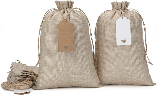 Burlap Bags with Drawstring - 20Pcs 8x12 Gift Sacks for Wrapping Halloween Favors, Breads, Seeds