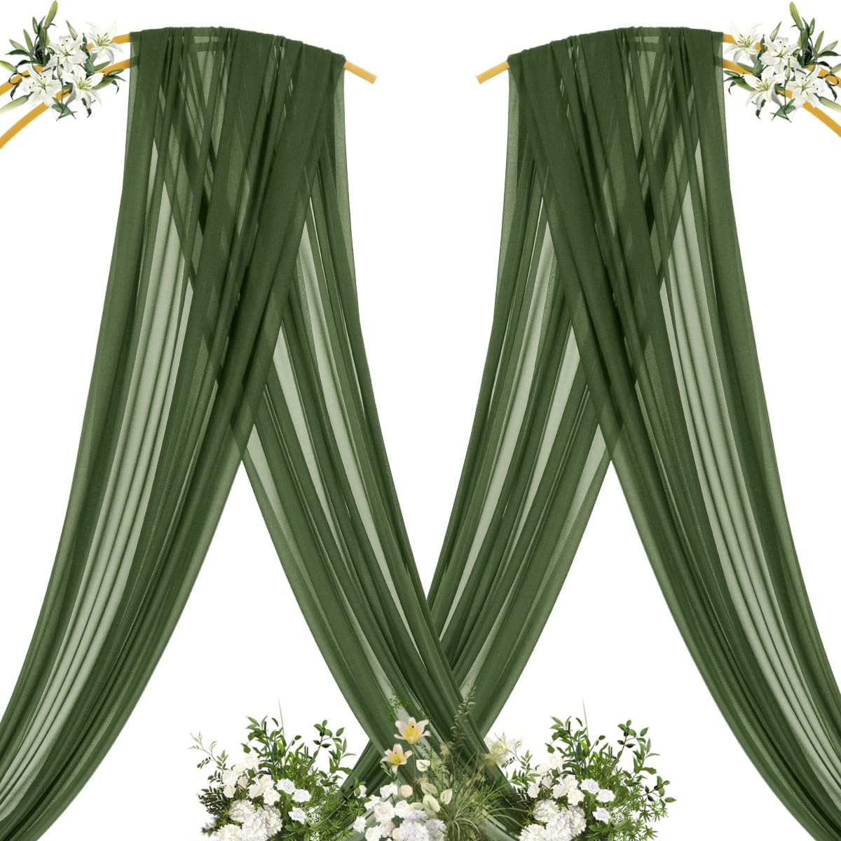 MLMC Olive Green Wedding Arch Draping Fabric 2 Panels 29" x 20 FT Extra Long Gauze Drapes Sheer