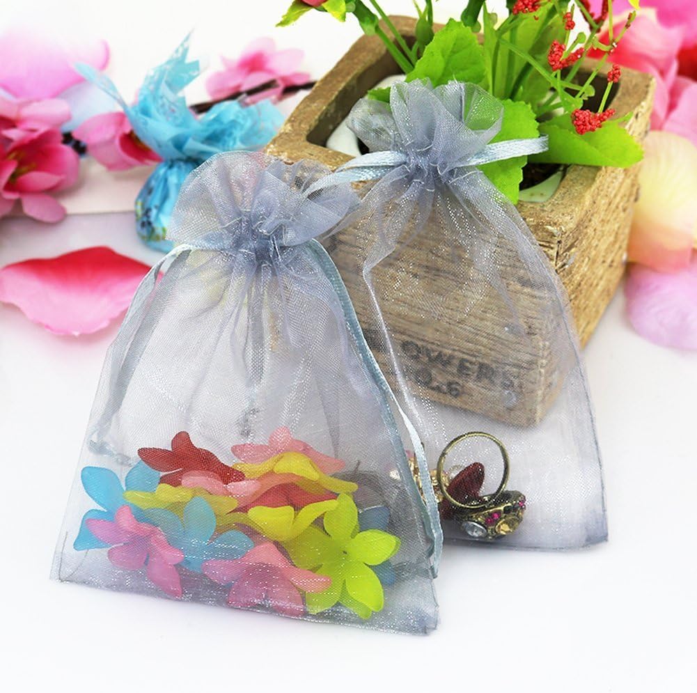 Wudygirl 100pcs Sheer Grey Organza Bags 5 x 7 Inch with Drawstring Transparent Jewelry Pouches