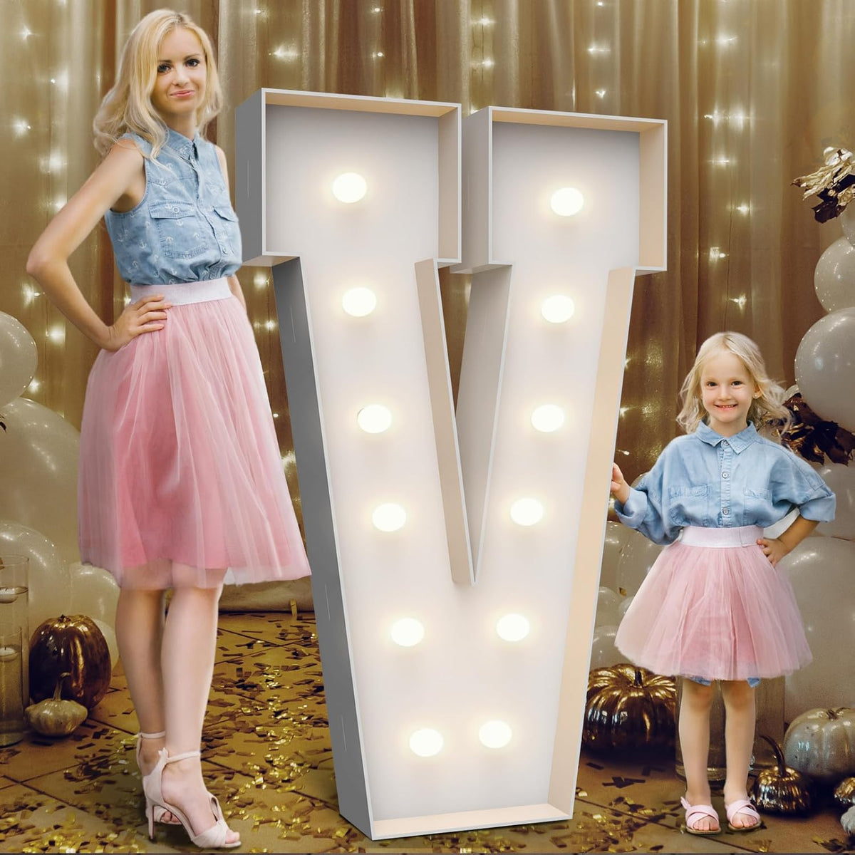 4FT Marquee Light Up Letters V,Party Decoration Large Marquee Light Up Letters with Weighted Water