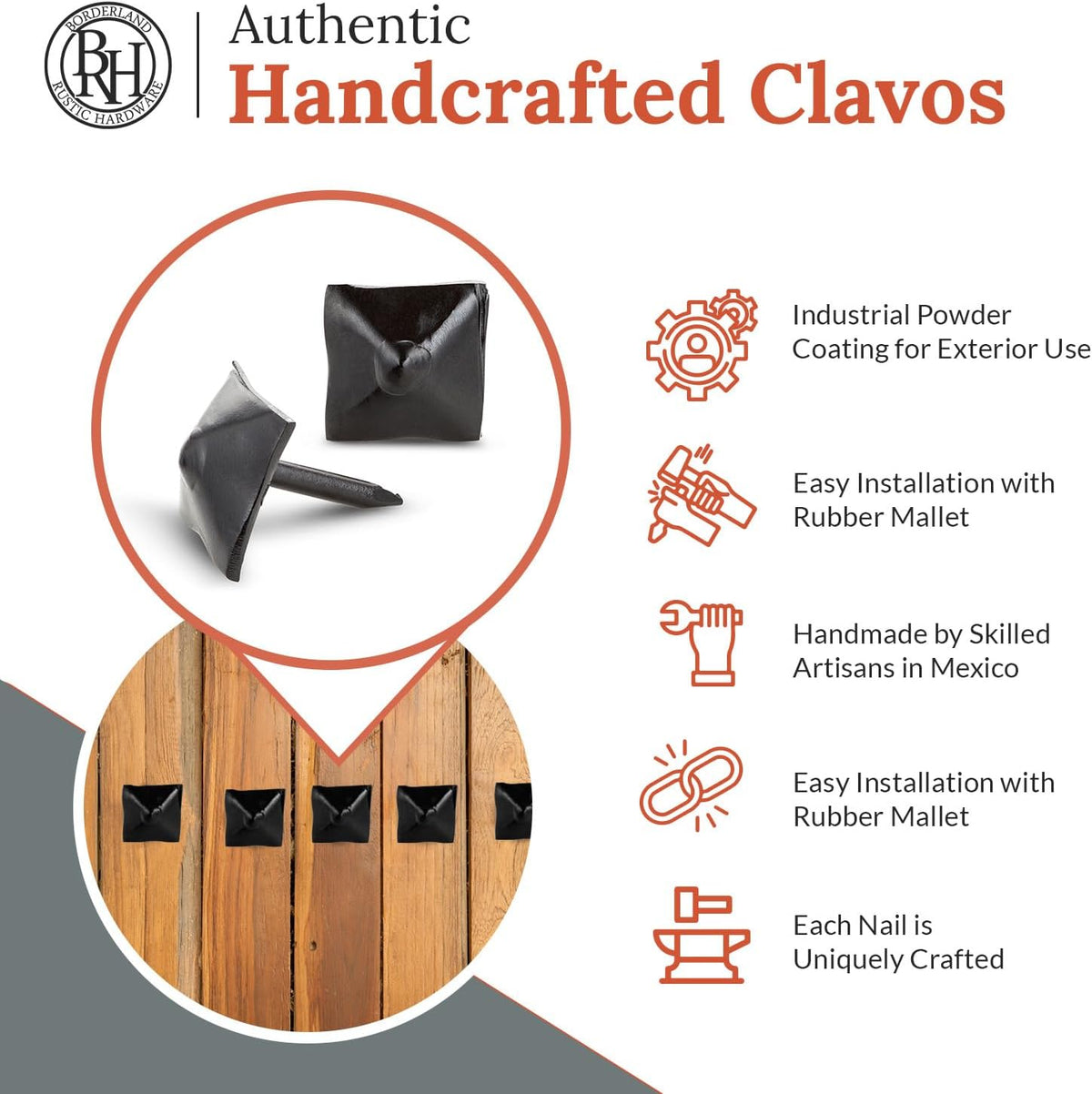 50 Pack 0.75" Square Head Iron Clavos Decorative Nails – Black – Handmade Rustic Square Fasteners