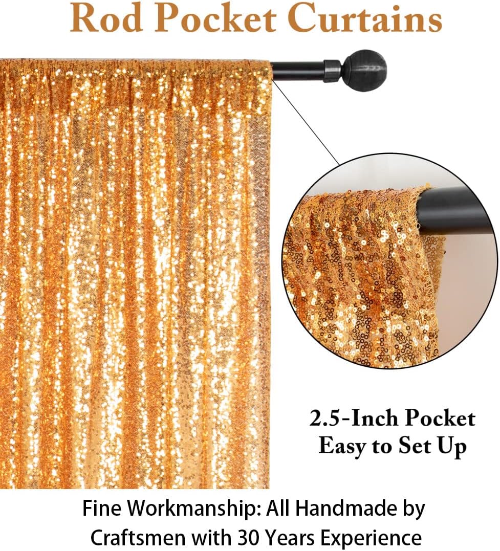 ShinyBeauty Sequin Curtain-Backdrop-5FTx10FT-Gold-Sequin Fabric Photo Booth Backdrop Glitter