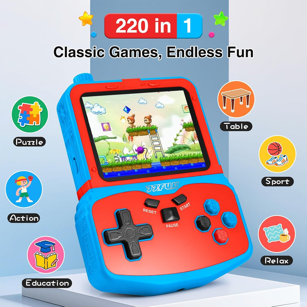 Portable Video Game Console for Kids, 220 Built-in Classic Retro Games, Handheld Plug & Play Player