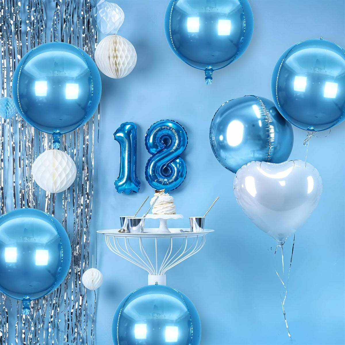 6Pcs Blue Round Foil Balloons,Giant 4D Round Ball Balloons,22 Inch Metallic Blue Balloon for