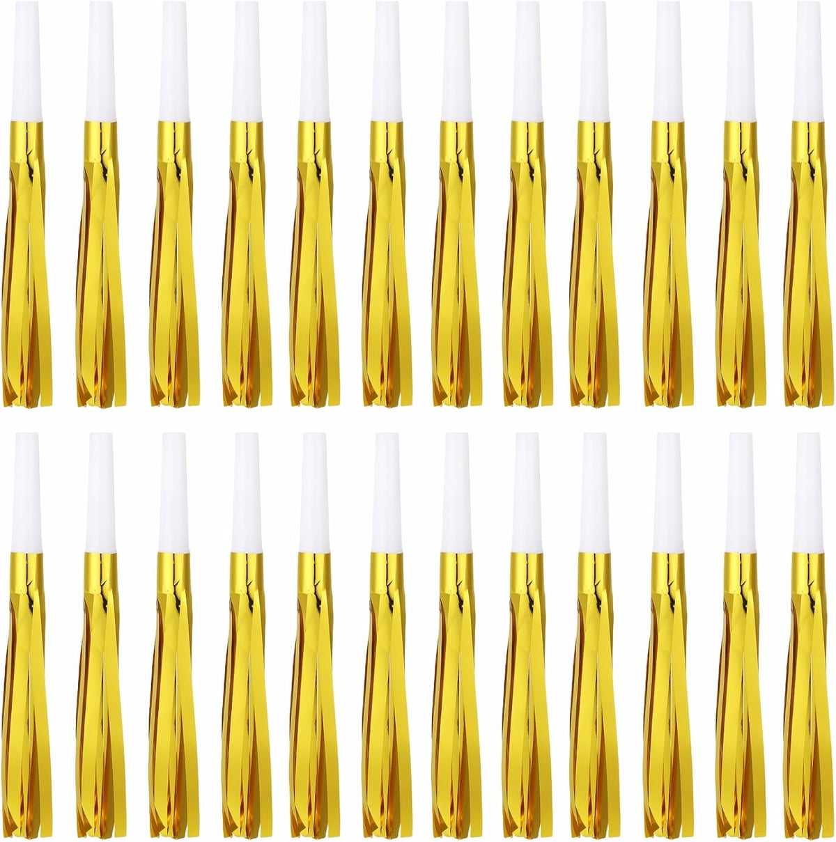 24 Pcs Gold Noise Makers Glitter Metallic Fringed Noise Makers Horns for Baby Shower, Kids