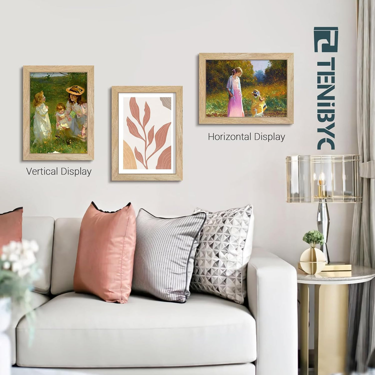 9x12 Frame 4 Pack - Natural Woodgrain, 9 x 12 Picture Frame with HD Tempered Glass, able or Wall