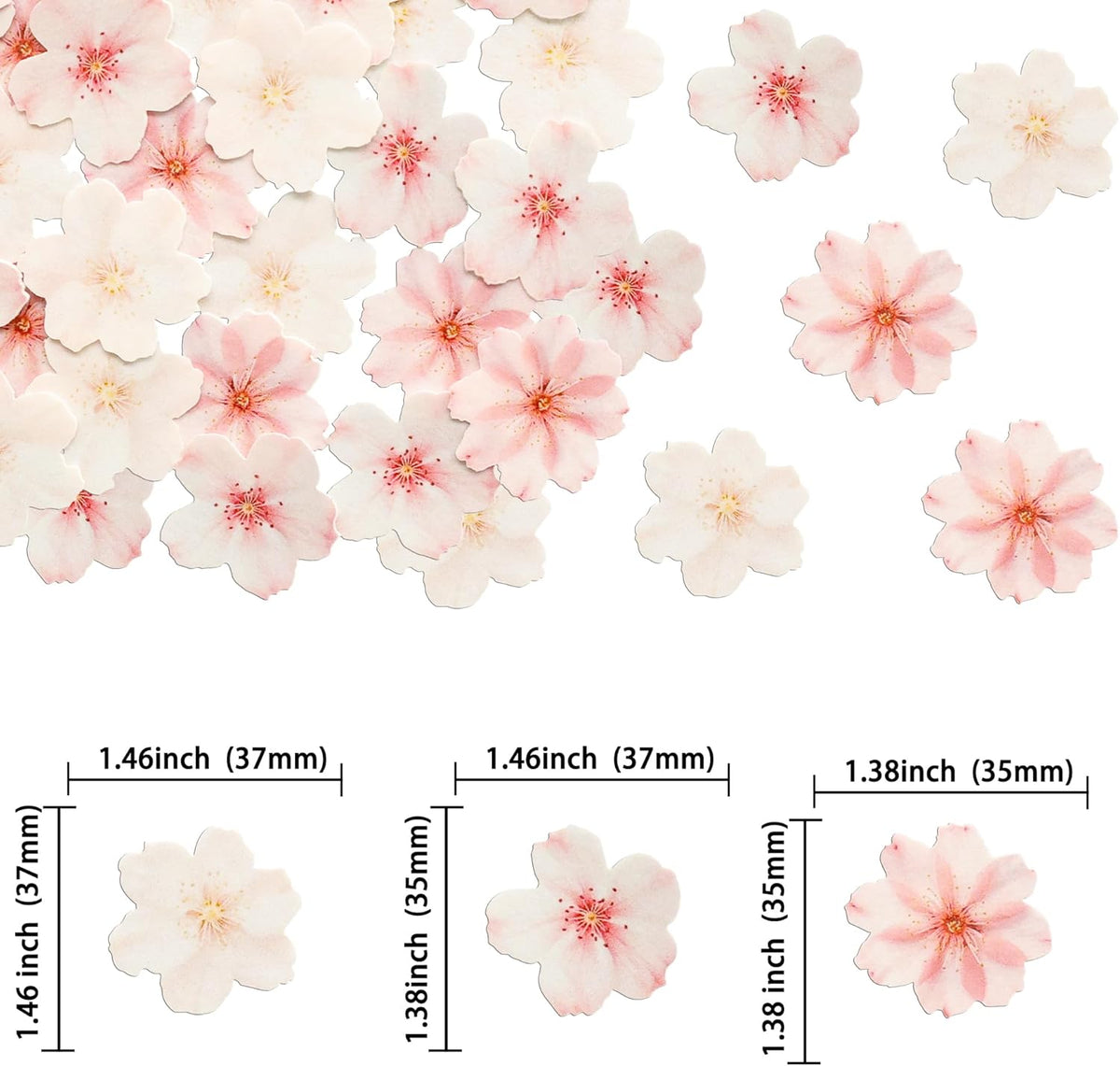 Ephlyn 54Pcs Edible Cherry Blossom Cake Decoration Spring Flowers Cupcake Toppers Wafer Paper