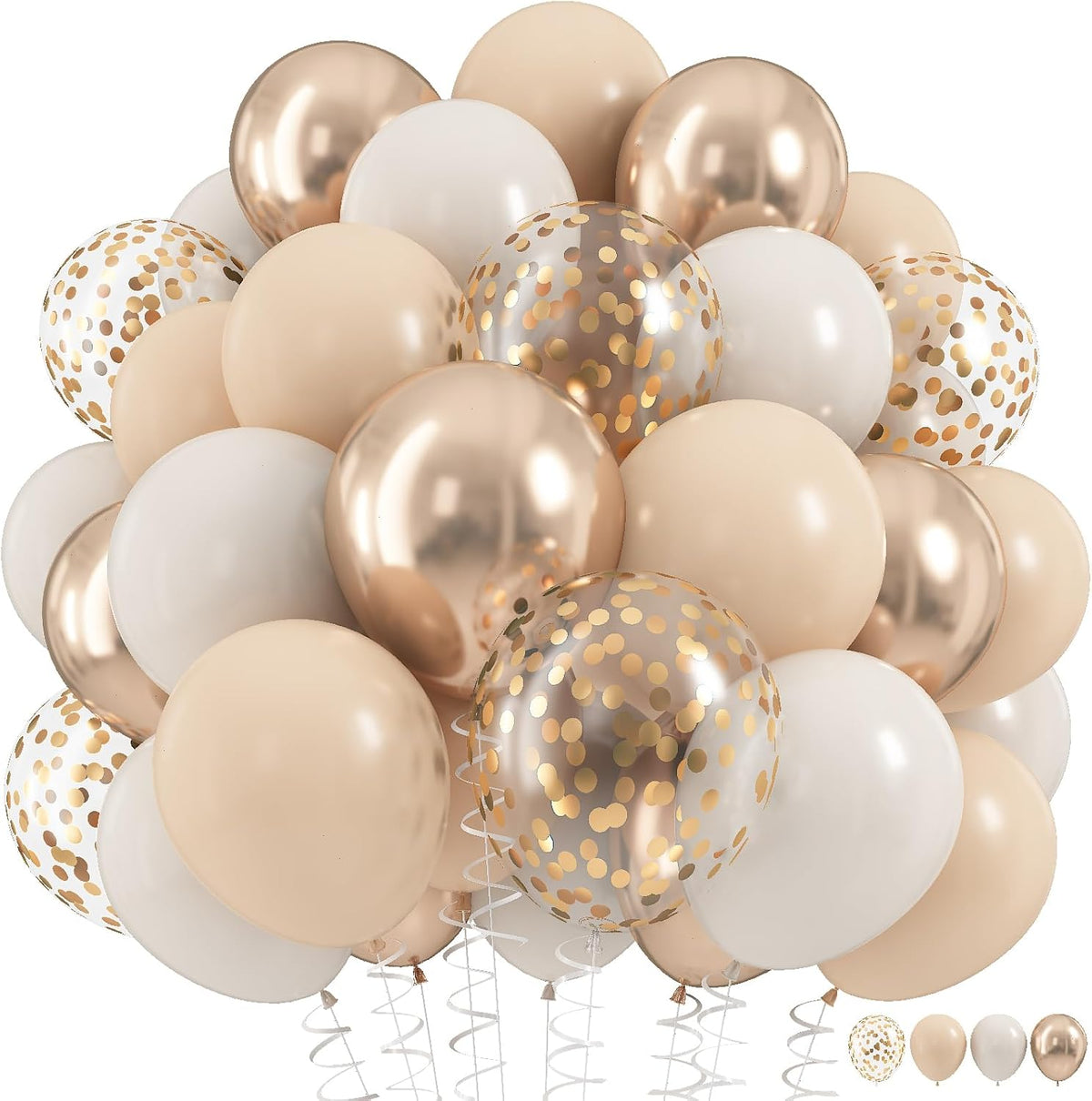 Beige and Champagne Gold Balloon Set, 60Pcs 12 Inch Nude Cream Retro White Sand Balloons with