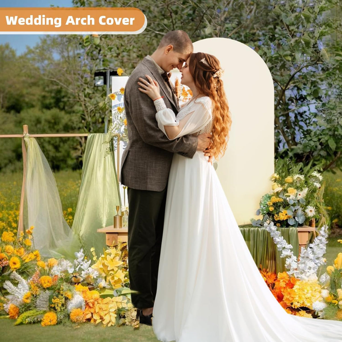 HEMMOTOP Light Beige Arch Backdrop Cover (No Arch Stand), 6 ft Spandex Arch Covers Stretchy