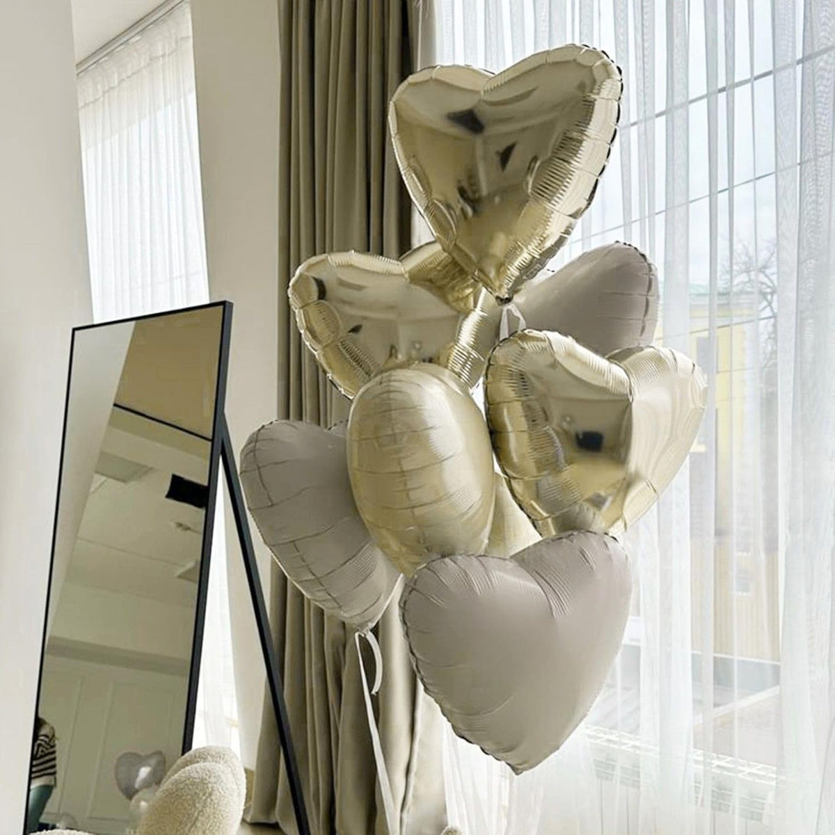 Champagne Gold Cream Heart Balloons,12Pcs 18 Inch Beige Foil Love Heart Shaped Balloons for