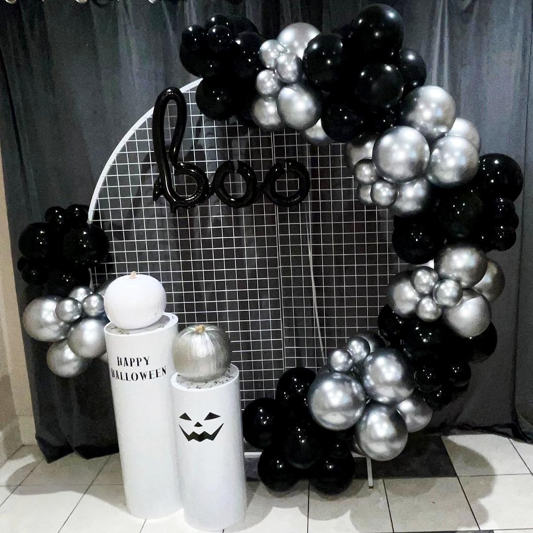 Black and Silver Balloons, 12 Inch Metallic Chrome Black Silver Confetti Latex Helium Balloons for