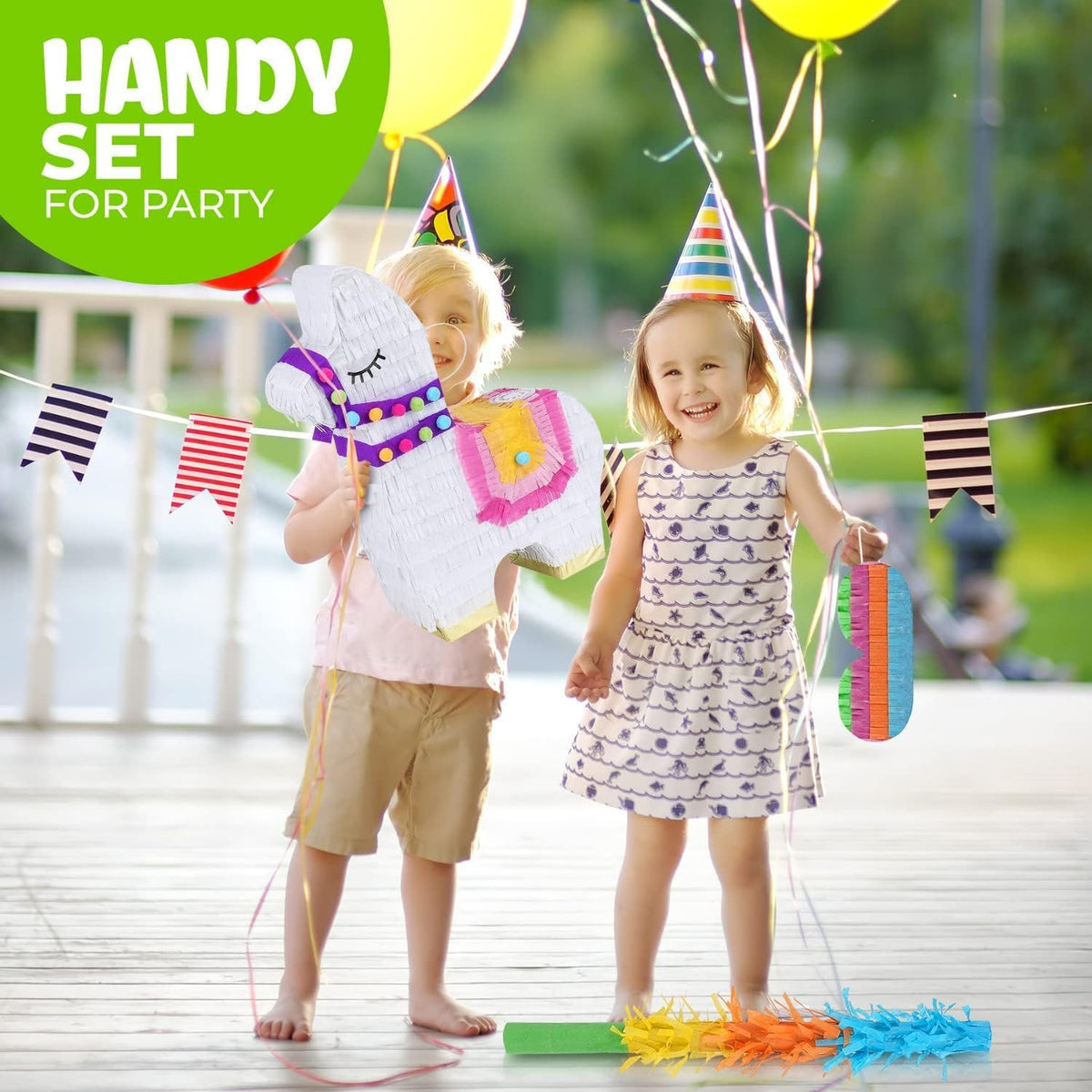 Llama Pinatas Bundle with a Blindfold and a Bat (17 x 14 x 4 Inches), Perfect for kid's Birthday