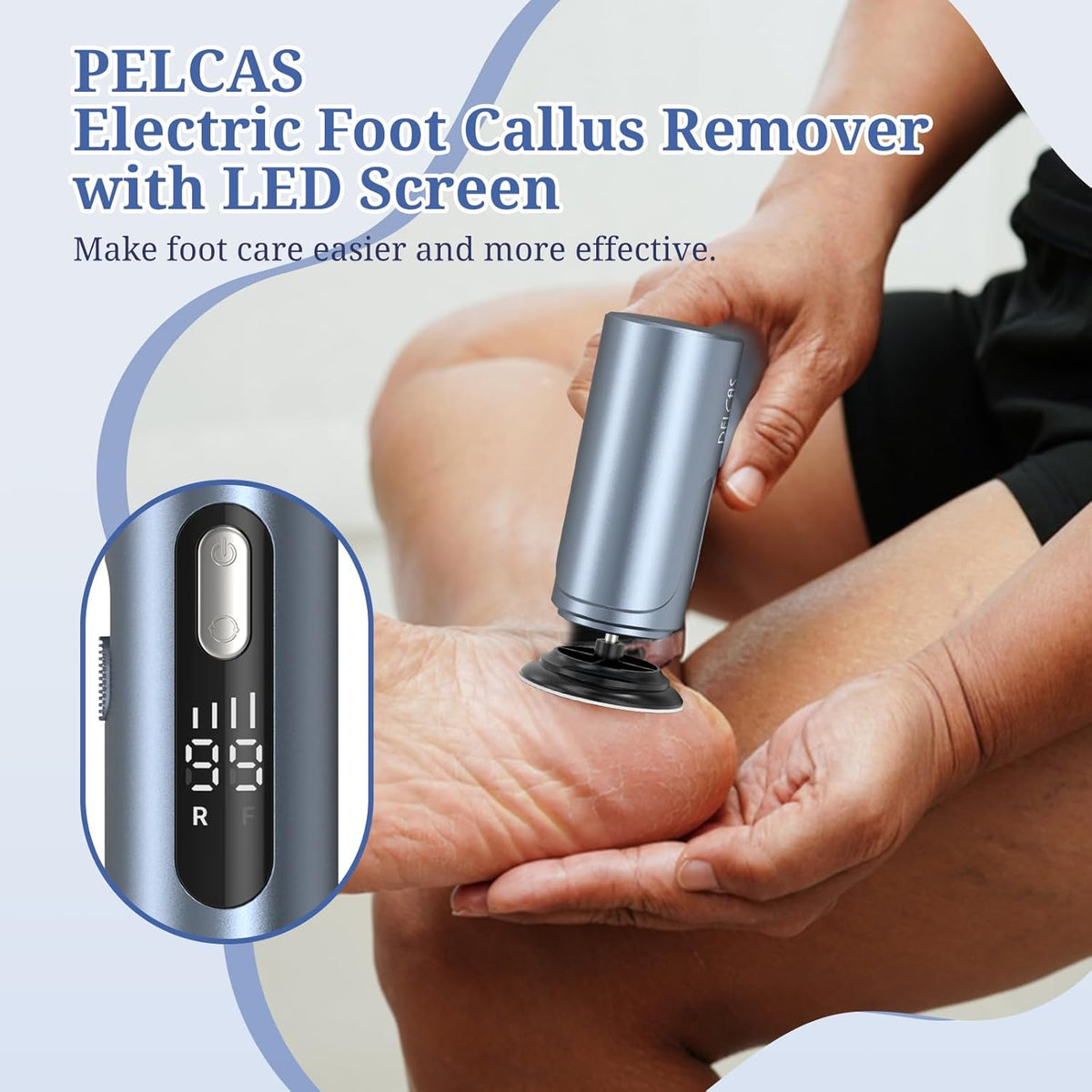 PELCAS Electric Foot Callus Remover with LED Screen, Upgraded Electric Foot File, 2 in 1 Manicure &