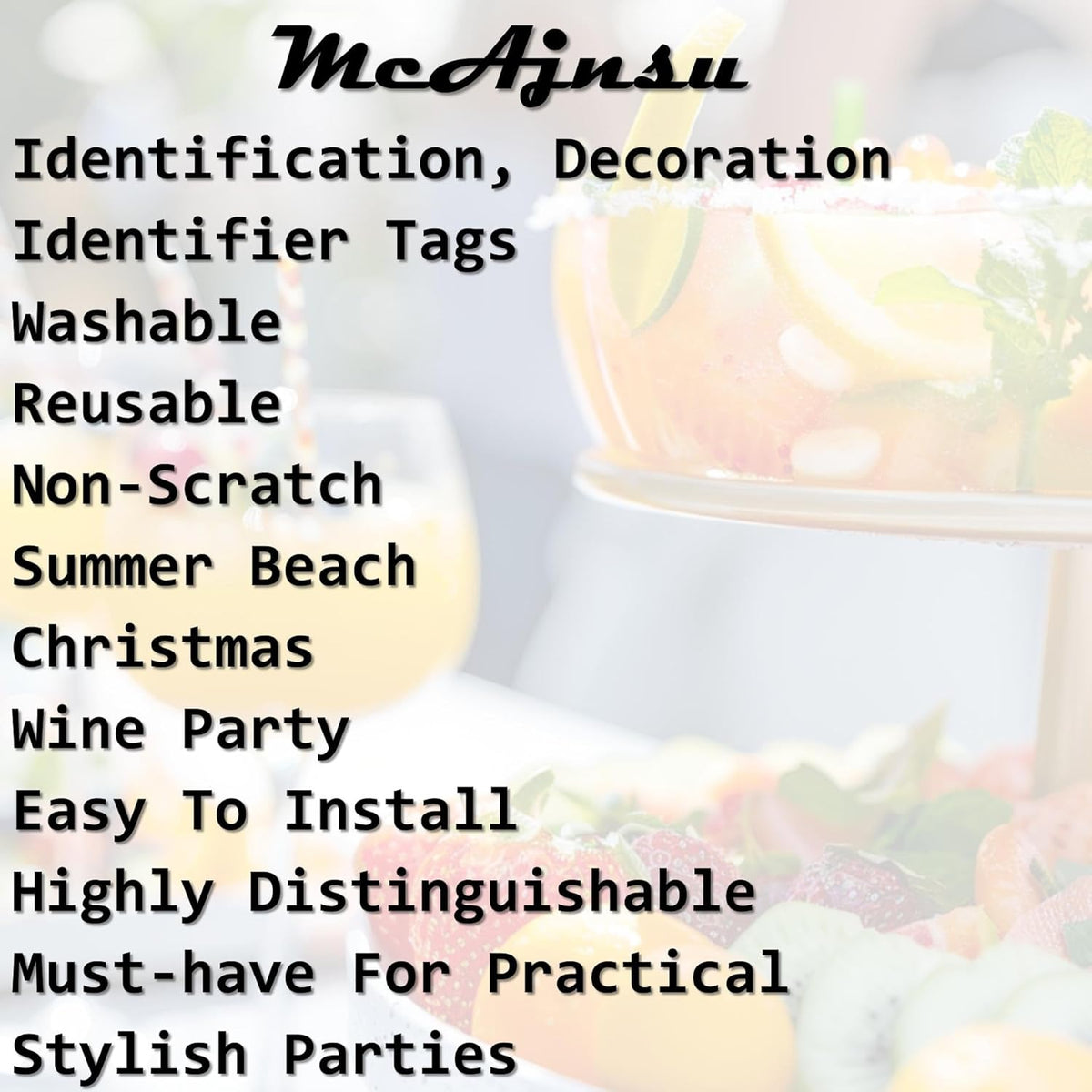 24Pcs Wine Glass Charms & Markers - Reusable Identifier Tags for Stem Glasses - Funny Non-Scratch