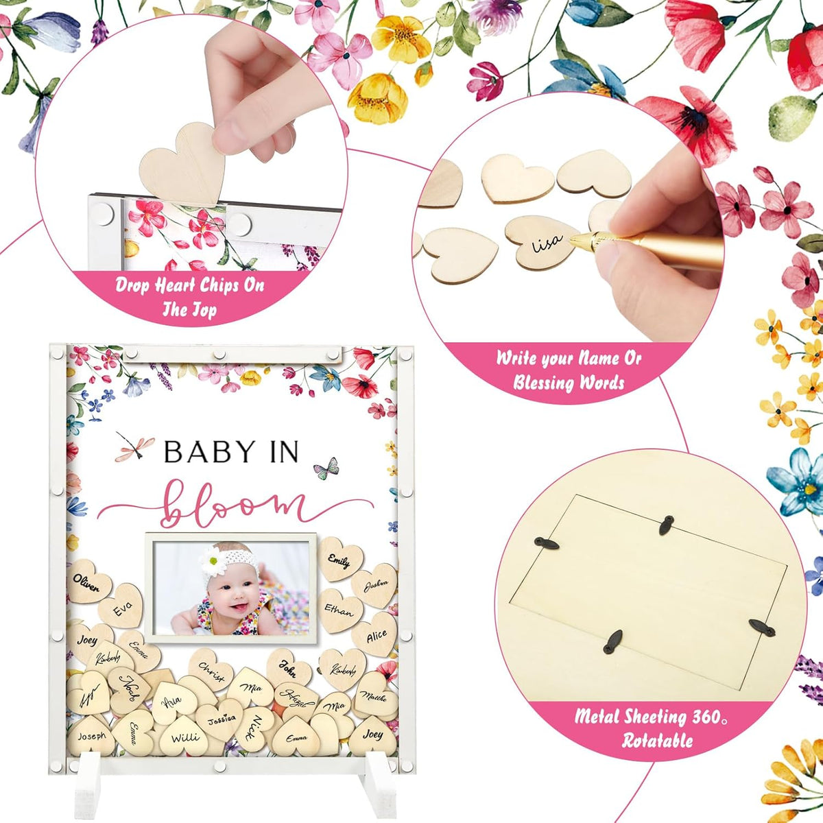 65 Pcs Wildflower Baby Shower Guest Book Alternatives He or She Gender Reveal Baby Shower