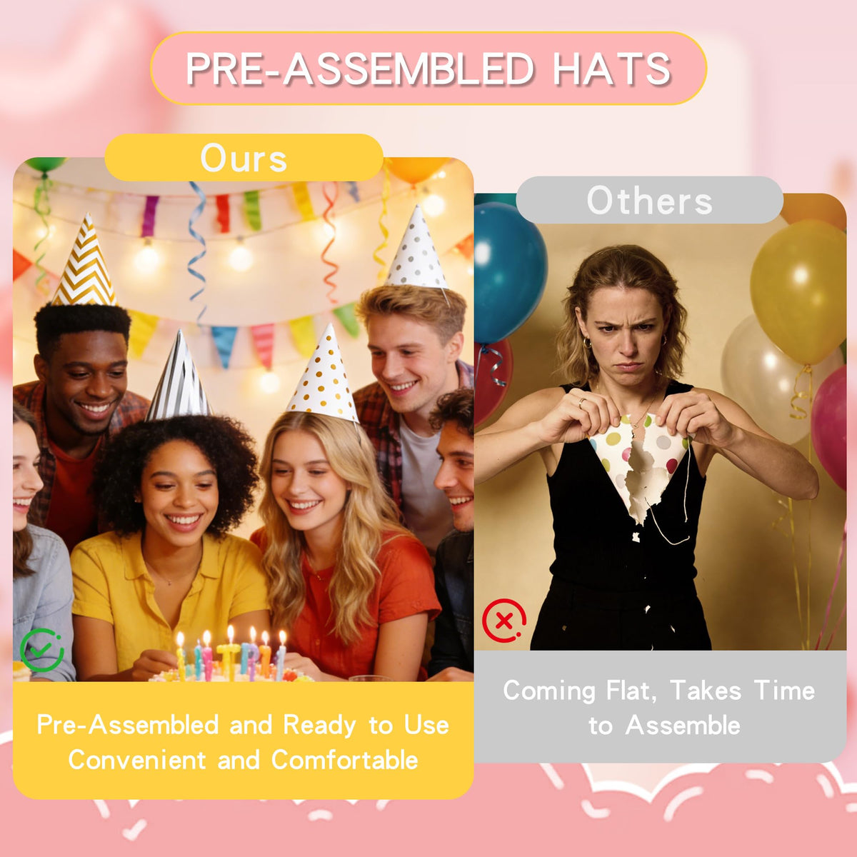 CANREVEL 24 PCS Pre-Assembled Party Hats for Adults and Kids, Gold Silver