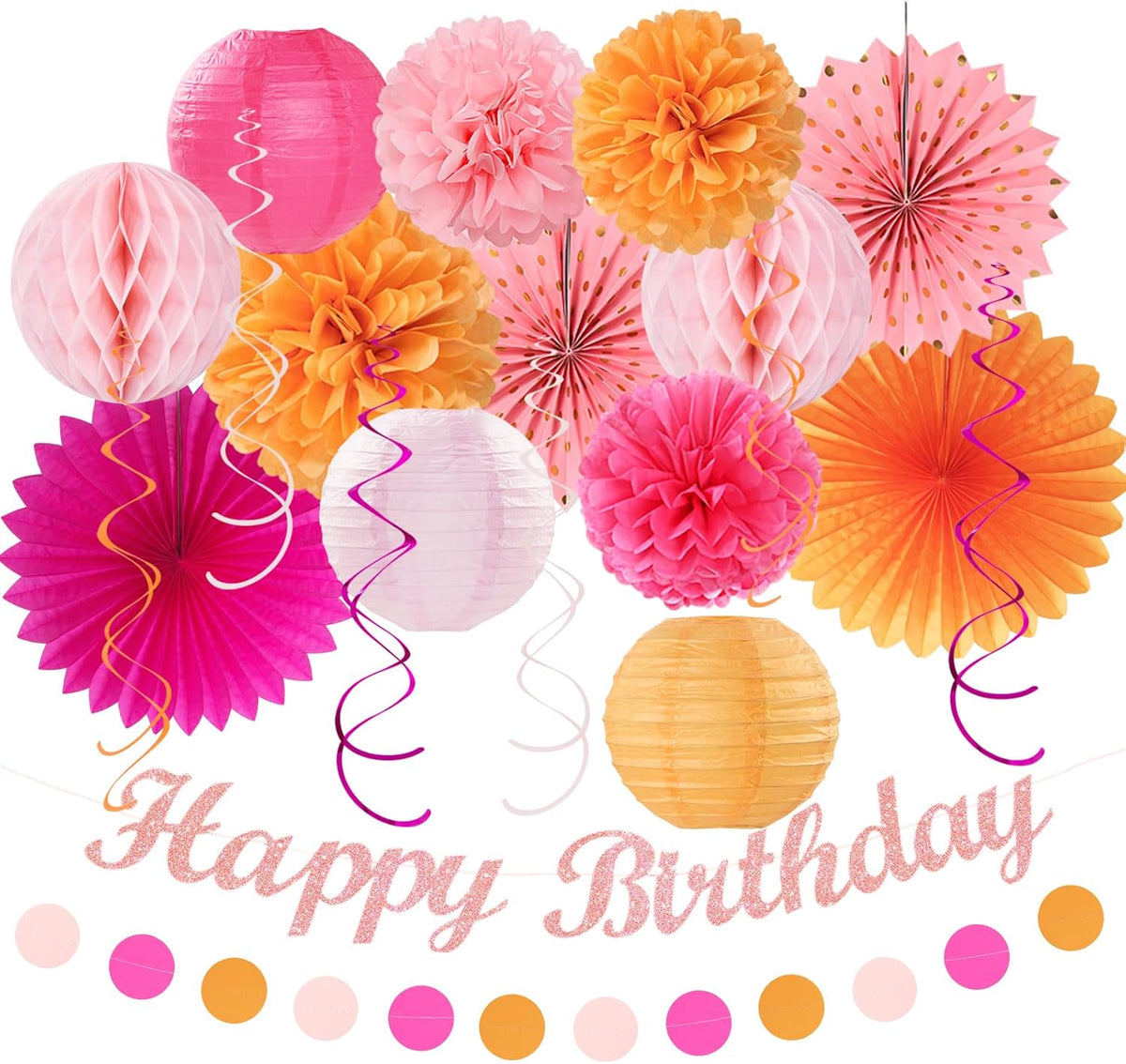 Hot-Pink Orange Fall Birthday Party-Decorations - 21pcs Autumn Women Peach Happy Banner,Girls