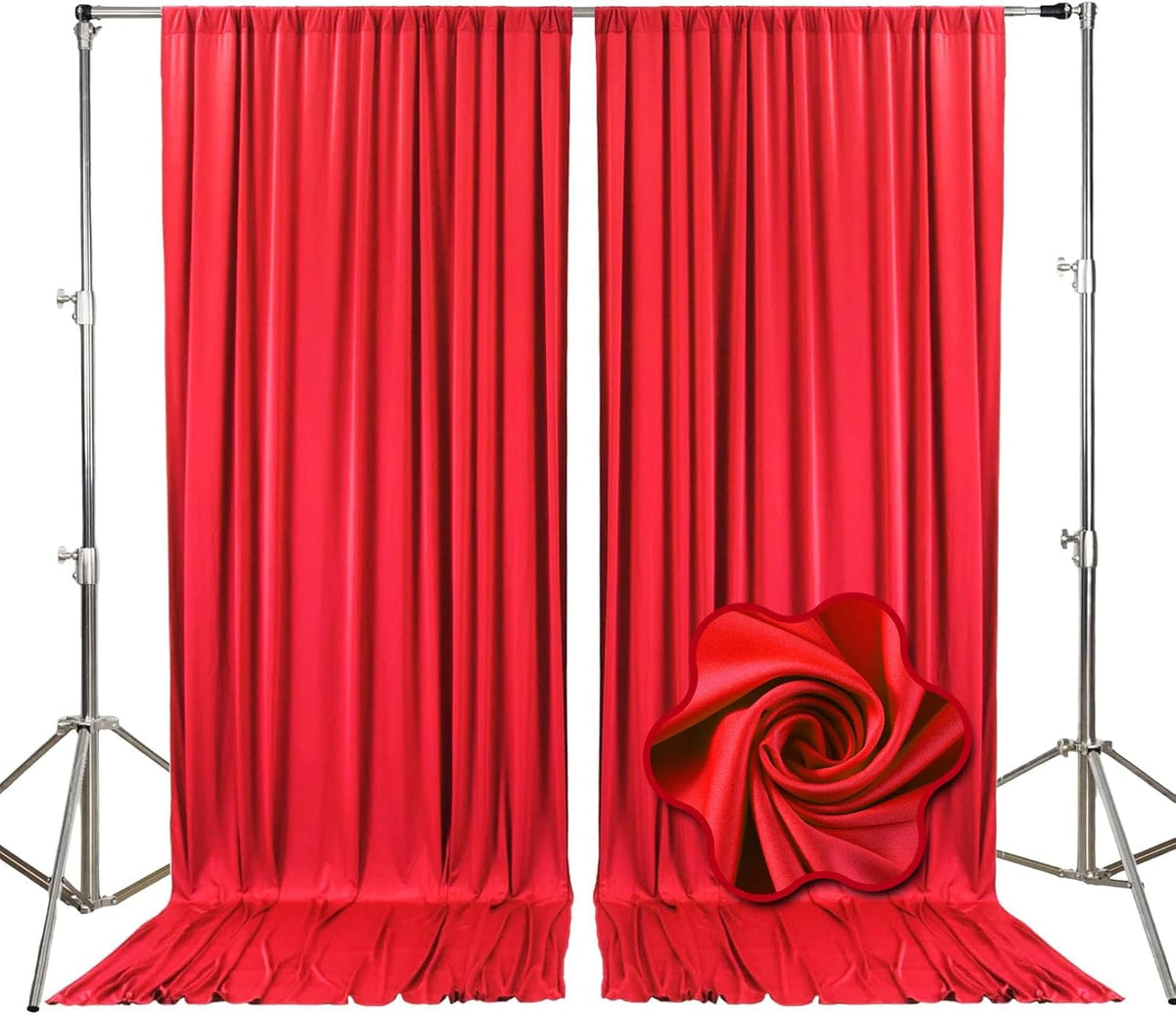 10ft x 10ft Red Backdrop Curtains for Parties, Fabric Satin Background Curtain with Rod Pockets for
