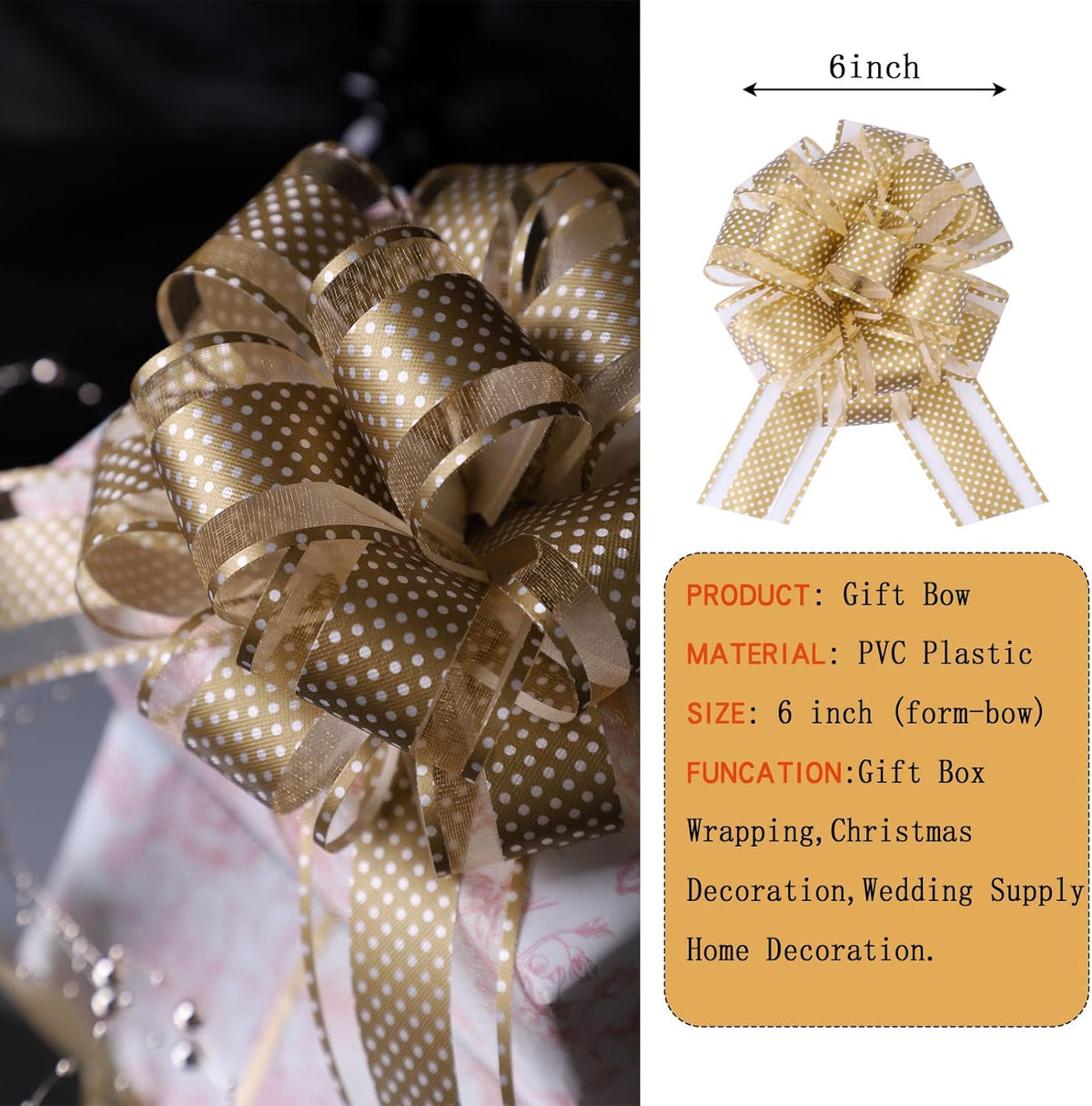 12Pcs Wave Point Gift Wrap Pull Bows, Large 6 Inch Assorted Gift Pull Bows, for Presents,Christmas