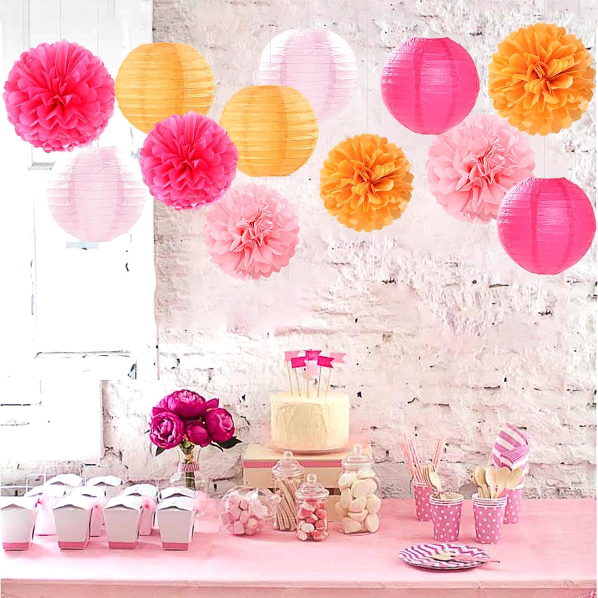 Hot-Pink Orange Fall Birthday Party-Decorations - 21pcs Autumn Women Peach Happy Banner,Girls